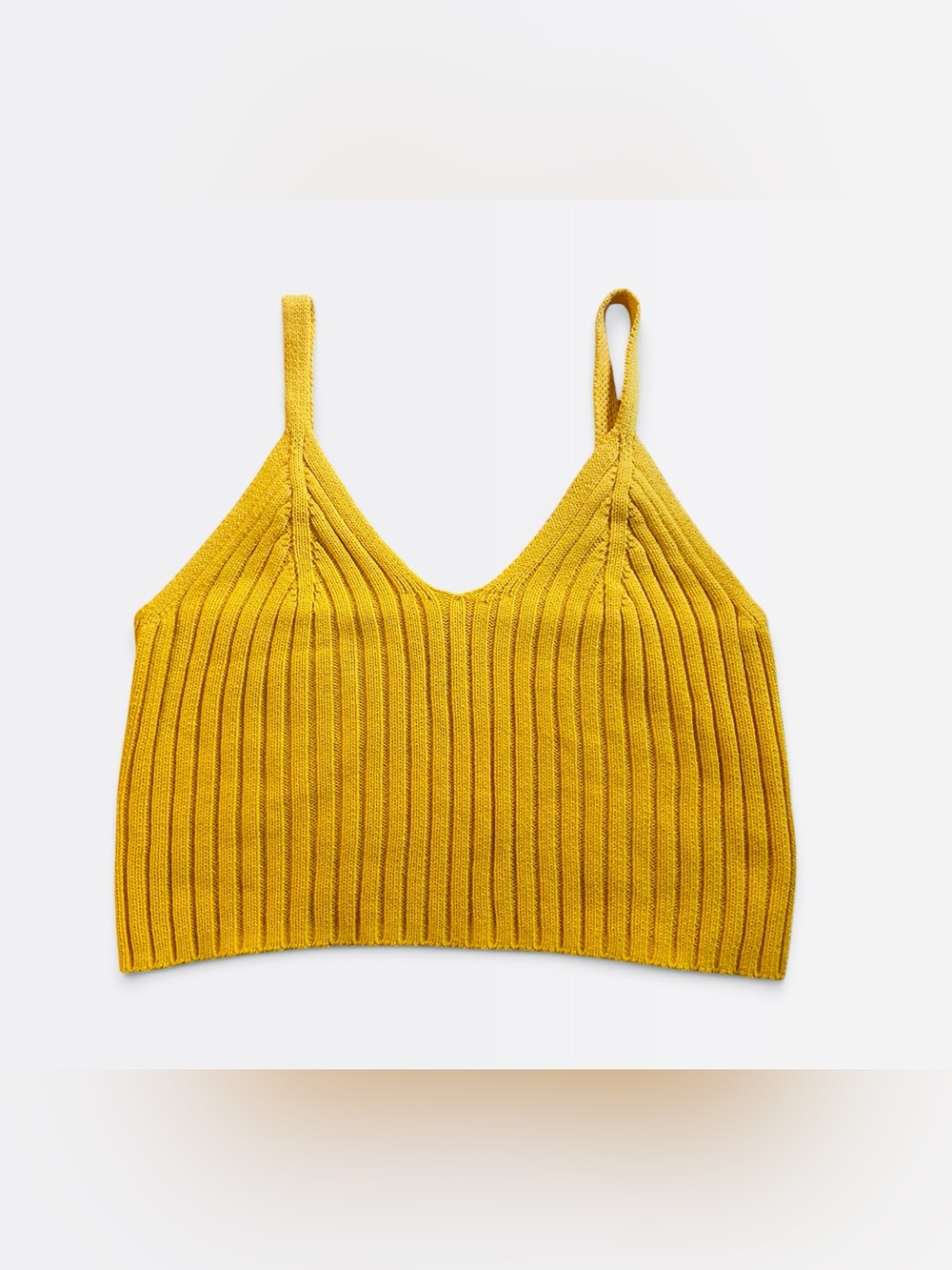 💛 A New Day Ribbed Knit V-Neck Cami Crop Tank Top - Mustard Yellow Size Medium